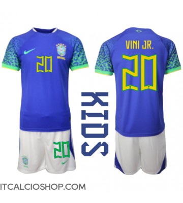 Brasile Vinicius Junior #20 Seconda Maglia Bambino Mondiali 2022 Manica Corta (+ Pantaloni corti)